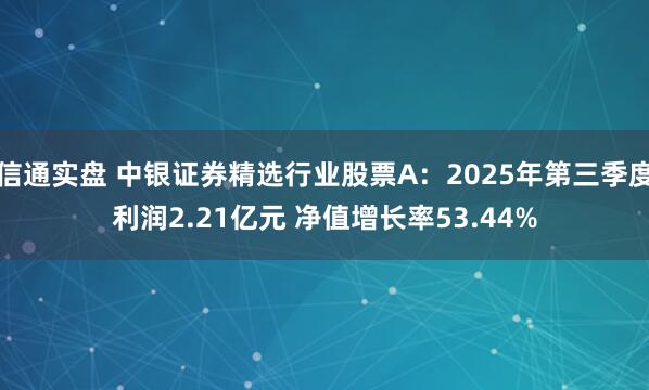 信通实盘 中银证券精选行业股票A:2025年第三季度利润2.21亿元 净值增长率53.44%